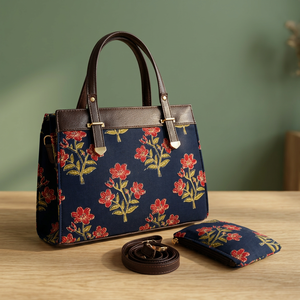 Conjunto de Bolsos de Mano de Lujo Vintage de 3 Piezas para Mujer, Bolso Tote con Estampado de Brocado Kalamkari, Bolsa de Mano a Juego, Correa Desmontable con Borlas, Portátil - Product Image 5