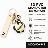 Porte-clés personnalisé en PVC souple 3D, personnage panda, mignon, mascotte de dessin animé, breloque pour sac à dos, OEM ODM, vente en gros