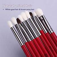 Ensemble de 30 pinceaux de maquillage pour le visage en poils de chèvre naturels rouges de haute qualité, manche en bois mat, pour anticernes et plis des yeux