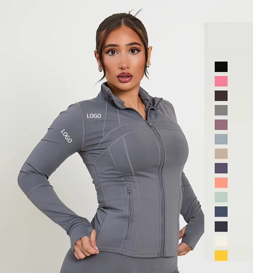 Women Stand-up Collar Yoga Workout Tops Lady Long Sleeves Fitness Running Jacket Female Full Zipper Sports Jacket