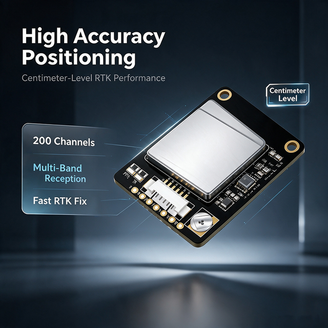 High Sensitivity 200-Channel Dual-Frequency Four Constellation RTK GNSS Module Built-in Electronic Compass Heading UAV Portable
