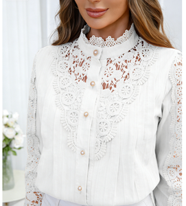 Nouvelle collection Printemps/Été 2026 : Blouse élégante et raffinée à manches longues en dentelle pour femme – Plusieurs options de couleurs disponibles, en stock depuis notre entrepôt aux États-Unis. - Product Image 1