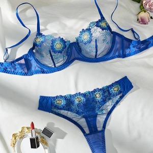 New Flower Mesh Perspective Embroidery <b>Sexy</b> and Comfortable Underwear <b>Set</b> Two Piece Women's Clothing - Product Image 5