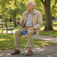 Canne de marche portable avec siège, capacité 100 kg, antidérapante, trépied, chaise pour l'extérieur