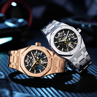 Montre mécanique automatique de luxe pour homme, entièrement noire, squelette ajouré, en acier inoxydable, Montre Homme Reloj De Hombre Uhr