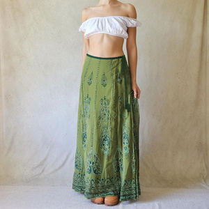 Jupe vintage Forest Fairy à imprimé color-block avec ourlet à volants, fente latérale, taille basse, design sexy, jupe midi tendance - Product Image 3