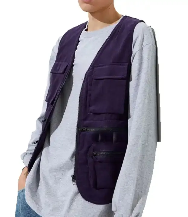 Oem Фабрика мужской 100% хлопок на молнии Зимняя уличная одежда фиолетовый вельветовый грузовой жилет