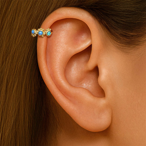 Piercing de nez en argent sterling 925 plaqué or 18 carats avec pierre opale blanche et opale bleue, simple, type clicker - Product Image 5