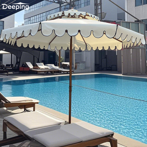 Glamping <span class=keywords><strong>White</strong></span> Fringe Patio Sombrilla de playa de marca Sombrillas para exterior Madera y negro - Product Image 5