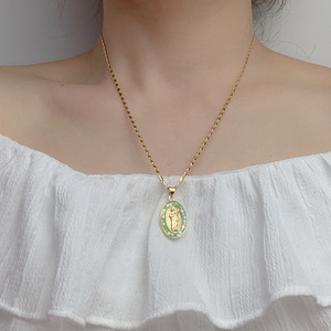 Oval Shape Religion Fashion Colar 2023 Colar De Corrente De Ouro De Latão <span class=keywords><strong>Jesus</strong></span> Mãe De Pérolas Colar Para Mulheres Homens - Product Image 4