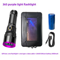 Lampe torche LED rechargeable en alliage d'aluminium à miroir noir, 20W haute puissance, lumière UV 365nm, détection d'argent, authentification, IP20, 100m