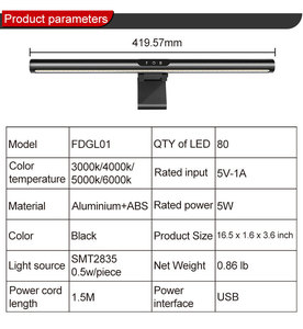 OEM 3000K 6000K 6500K 300lm Lampe <span class=keywords><strong>LED</strong></span> pour écran d'ordinateur PC, barre lumineuse USB, barre lumineuse pour écran d'ordinateur portable avec télécommande sans fil - Product Image 6