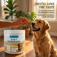 Complément articulaire pour chien 8-en-1 à croquer, à absorption rapide, sans produits chimiques, sûr, avec glucosamine et chondroïtine pour le soutien immunitaire