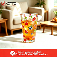 LAKOTTO 300ml glazen beker met bedrukking fruit aardbei citroen patroon drinkbeker voor ontbijt picknick feest aangepast patroon