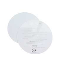 Tarjeta de invitación de boda acrílica de forma redonda blanca elegante, hoja de oro, tarjeta de menú de boda acrílica, personalizada aceptada