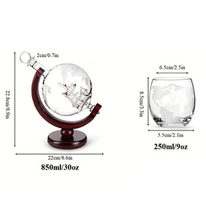 Ensemble de <span class=keywords><strong>carafe</strong></span> à whisky en verre borosilicate <span class=keywords><strong>Globe</strong></span> à voile créatif exquis, <span class=keywords><strong>carafe</strong></span> à whisky, 2 verres, support en bois, sans plomb, 850 ml, élégant - Product Image 6