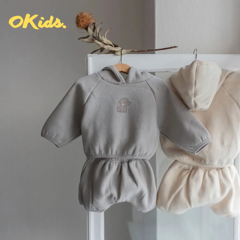 Organic Cotton Kids Clothing Sets Wholesale Baby Suit Elephant Pattern Baby Hooded Clothing Set