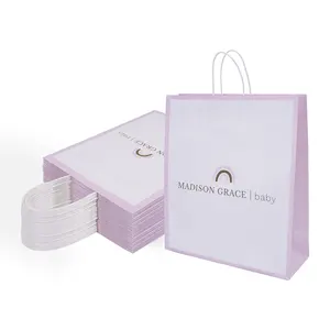 Impressão personalizada com suas próprias informações de contato rosa grande papel sacos resistente mercearia presente takeaway kraft papel sacos hdpk