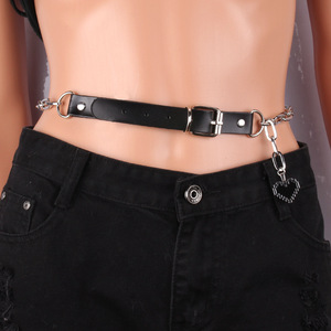 Cinturón de cuero de vaca para mujer con colgante de corazón de cadena de metal, estilo punk de moda para vestidos y pantalones - Product Image 4