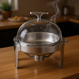 Réchaud alimentaire rond Db 6L en acier inoxydable avec couvercle en verre pour maintien au chaud - Product Image 2