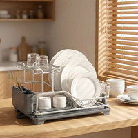 Étagère à vaisselle moderne à double niveau en aluminium anodisé argenté, résistante à la rouille, pour comptoir de cuisine, prix de gros