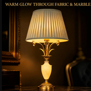 Lampe de <span class=keywords><strong>table</strong></span>, lampe de chevet, lampe de nuit, en laiton, avec abat-jour en tissu plissé et base en marbre, style classique pour chambre à coucher, tête de <span class=keywords><strong>lit</strong></span>, coiffeuse - Product Image 3
