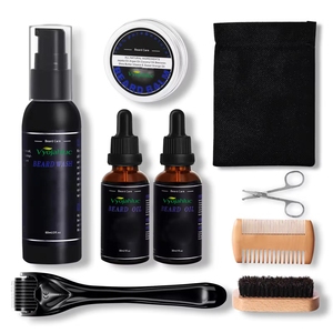 Kit per la Cura della Barba da Uomo con Olio, Rasoio, Pettine, Balsamo, Etichetta Personalizzata e Confezione, Set per la Crescita della Barba Pura per Gentiluomini - Product Image 1