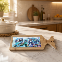 Sous-plat en céramique avec base en bambou et poignée en forme de queue de dauphin, imprimé en 3D, résistant à la chaleur, décoration de table, souvenir touristique, cadeau personnalisé
