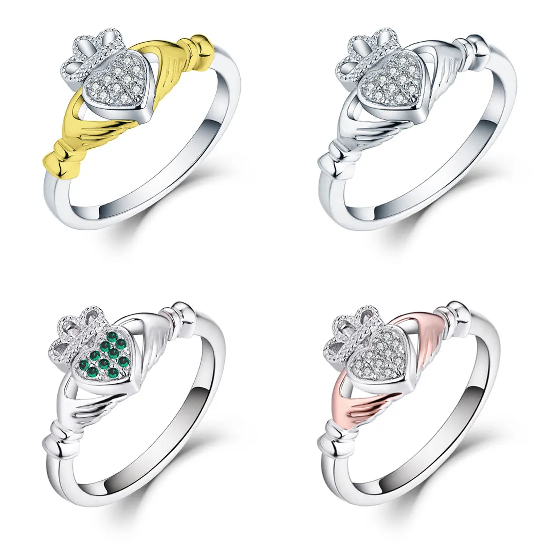 Loyalitas Irlandia cincin Claddagh perak murni zirkonia kubik 5A pernikahan klasik mahkota Zircon perak asli 925 perhiasan hati