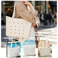 Sac fourre-tout portable en EVA couleur unie DIY, grande capacité, ouverture supérieure, imperméable, 15 pouces, toutes saisons, breloques aléatoires