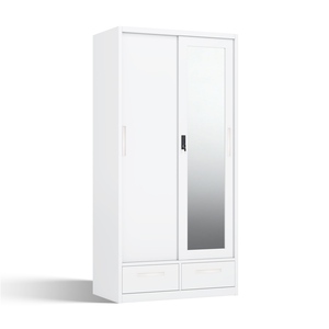 Armario de Acero Impreso con Puertas Correderas, Espejo y Dos Cajones, 900 mm, Desmontable y en Paquete Plano - Product Image 1
