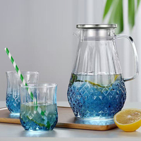 Jarra de Agua Decorativa de Vidrio Grueso Soplado a Mano, Estética y Única, Juego de Jarra de Agua de Vidrio de Lujo para Mostrador, Jarra y 6 Vasos