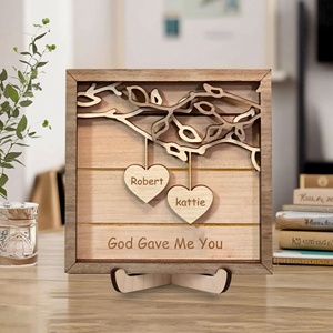 Marco de Corazón con Corte Láser Personalizado para el Día de la Madre, Letrero de Madera Personalizado para Parejas, Regalo de Aniversario, Regalo de Boda Personalizado, Letrero 3D en Capas - Product Image 1