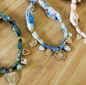 ผ้าพันคอดั้งเดิมจินนี่จี้สแตนเลสหินธรรมชาติที่มีเสน่ห์สร้อยคอพิมพ์ลายรูปหัวใจสายรัดผมของผู้หญิง - Product Image 4