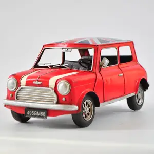 classic retro sports car, racing car model for arts and craft decoration 1961 RED MINI COOPER WITH BRITISH FLAG ON ROOF