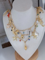 Exquis océan thème coquille conque étoile de mer hippocampe poisson perle corail pendentif multicouche collier fête quotidien cadeau accessoires
