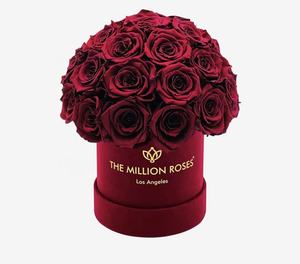 Fleurs décoratives, rose éternelle, fleurs préservées, boîte de roses préservées, roses préservées de luxe dans une boîte ronde en velours suédé - Product Image 1