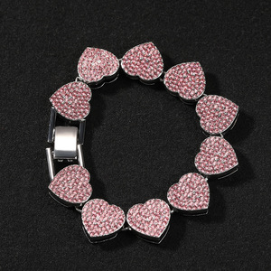 Fashionable Versatile Pink Diamond Alloy <b>Bracelet</b> Minimalist Geometric <b>Bracelet</b> Cool Trendy Hip Hop Hand Accessory - Product Image 3