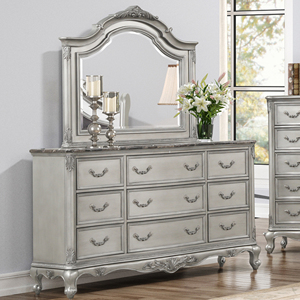 Juego de Muebles de Dormitorio Gris Plateado de Lujo - Juego de Dormitorio con Cama Tapizada y Cómoda - Product Image 2