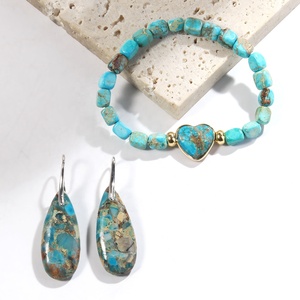 Regalo de San Valentín para mi madrina amor corazón multicolor cuadrado emperador Piedra cuenta pulsera elástica lágrima colgante pendiente conjunto - Product Image 2