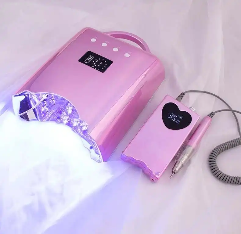 HITAM Pink meja manikur cat kuku Gel Curing isi ulang pengering kuku matahari hibrida LED UV lampu kuku