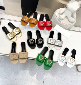 Summer Casual V Genuine Leather Women's Slide <b>Slippers</b> Branded Designer Flat Fashion High Quality Luxury <b>Slippers</b> for Ladies - Product Image 6