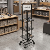 Rak Display Sepatu Logam Anti Karat dengan Roda untuk Toko Sepatu Butik Kustom