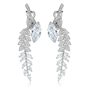 Luxury Flower Full Cubic Zirconia Leaf Earrings Fine Jewelry Dangle Drop Leaves Earrings