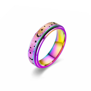 Anello Antistress Girevole a Stella e Luna, in Acciaio al Titanio Placcato Oro 18K, per Uomo e Donna - Product Image 4