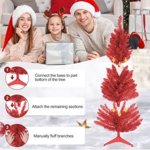Árbol de Navidad Artificial Rojo de Lujo de 1.2m de Altura, Brillante, de PET, Decoración Moderna para Sala de Estar, Bar y Hogar - Product Image 3