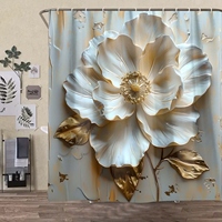 Ensemble de rideaux de douche classiques en polyester imperméable 4 pièces, antidérapant, imprimé, motif floral moderne, hôtels, taille personnalisable numériquement