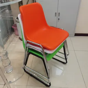 wholesale modern cheap stackable plastic metal powder coating Sled legs dining chairs durable stacking chairs for restaurant