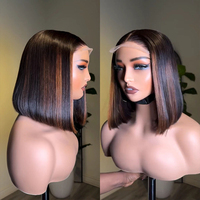 Perruque Frontale Bob Courte Droite Colorée 2*6 Coupe Émoussée Cheveux Humains Vietnamiens Double Drawn 12A SDD Sans Colle Lace HD Pour Femmes