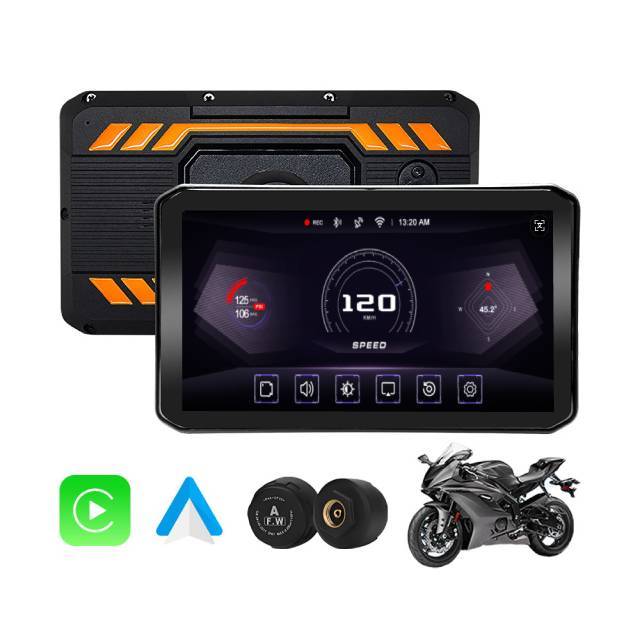 New 5" Motorcycle GPS Navigator DVR TPMS BSD Dual Camera for 5.0 Waterproof Metal Plastic Compatible CarPlay Android Auto